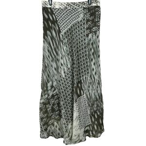 Christopher & Banks Patterned Chiffon Lined Maxi Skirt Olive Green & Cream Sz. M